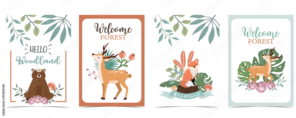 Collection of woodland background set with leaf,flower,animal.Editable vector illustration for website, invitation,postcard and poster Collection of woodland background set with leaf,flower,animal.Editable vector illustration for website, invitation,postcard and poster