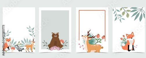 Collection of woodland background set with leaf,flower,animal.Editable vector illustration for website, invitation,postcard and poster