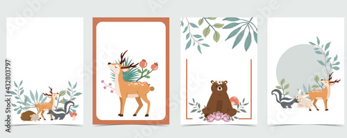 Collection of woodland background set with leaf flower animal.Editable vector illustration for website  invitation postcard and poster