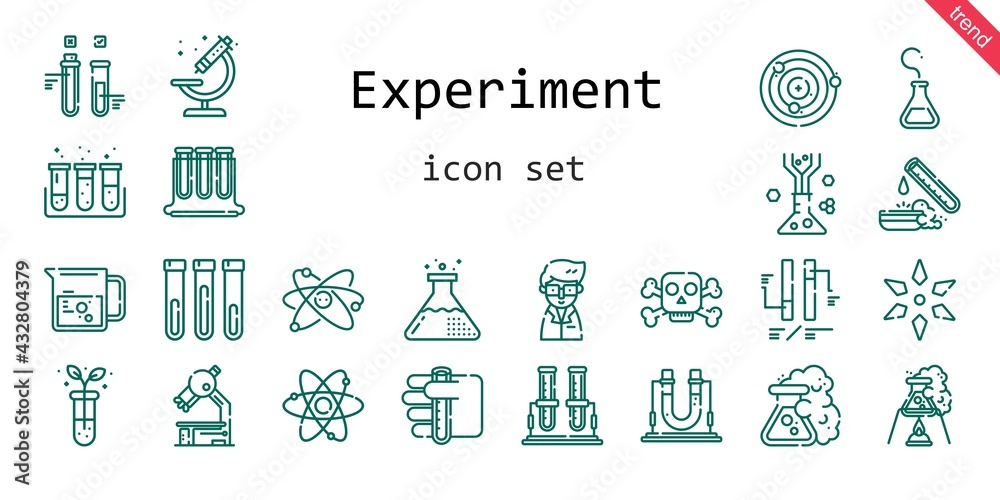 experiment icon set. line icon style. experiment related icons such as test tube, poison, test tubes, scientist, science, ph, flask, atom, beaker, microscope, atoms,