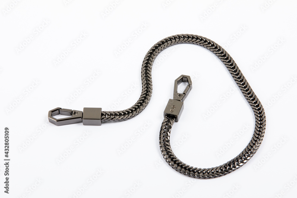 Black metal key chain on a white background