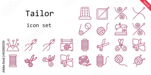 tailor icon set. line icon style. tailor related icons such as scissors, sewing box, needles, safety pin, thimble, sewing machine, wool ball, sewing, thread, needle, yarn ball,