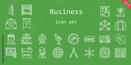 business icon set. line icon style. business related icons such as news, stapler, oven, idea, truck, customer service, certificate, banner, muse, cpu, networking, pencil