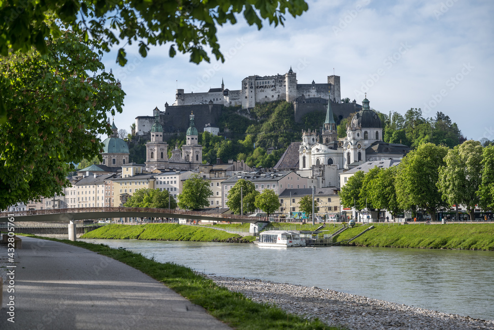 city center of salzburg with cathedral and fortress