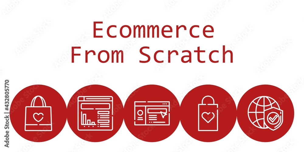 Fototapeta premium ecommerce from scratch background concept with ecommerce from scratch icons. Icons related shopping bag, website, internet
