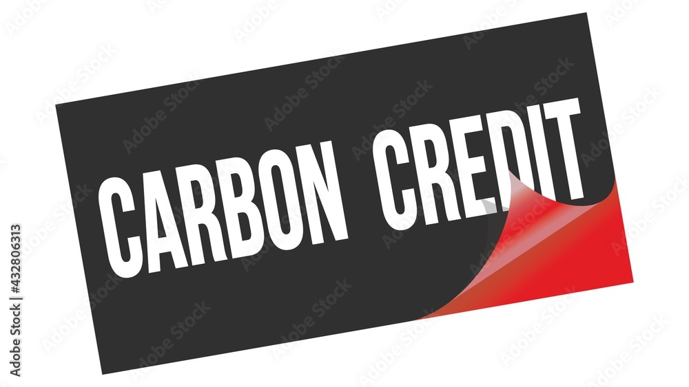 CARBON  CREDIT text on black red sticker stamp.