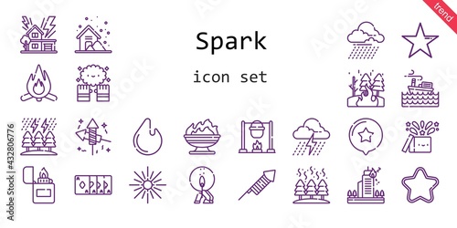 spark icon set. line icon style. spark related icons such as magic  storm  star  magic trick  match  lighter  fire  fireworks  bonfire 