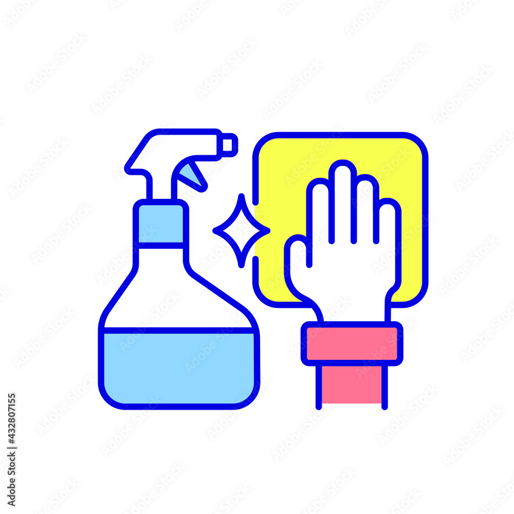 Detergent with hand and rag RGB color icon. Car wash. Thin line flat vector illustration. Detergent with hand and rag RGB color icon. Car wash. Thin line flat vector illustration.
