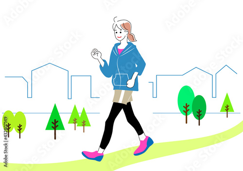 ウォーキングする女性のイラスト素材