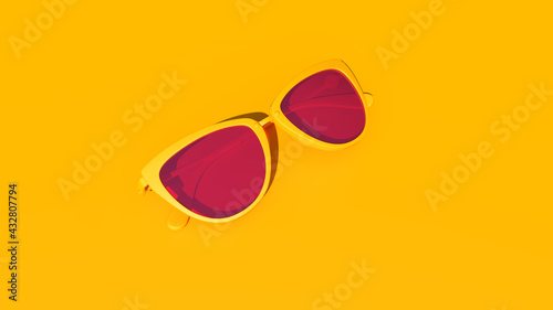 Yellow Rose Tinted Sunglasses Vintage Sunny Summer Holiday Fashion with Yellow Background 3d illustrator render