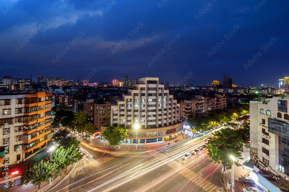 Fototapeta premium Small city night view, Shantou, Guangdong, China.