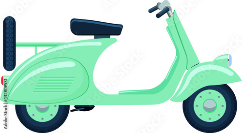 Vintage blue scooter. A two-wheeled vehicle in a flat style.Vector illustration isolated on white background.