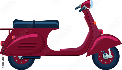 Vintage cherry scooter. A two-wheeled vehicle in a flat style.Vector illustration isolated on a white background.