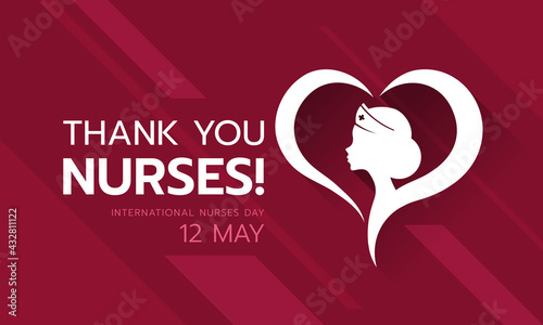 International nurses day, Thank you nurses text and white head woman nurses in heart sign vector design