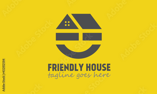 Friendly house logo with geometric concept. Real estate logo template. Property logotype. Vector
