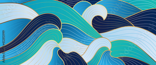 Gold abstract wave line arts background vector. Luxury wall paper design for prints, wall arts and home decoration, cover and packaging design.