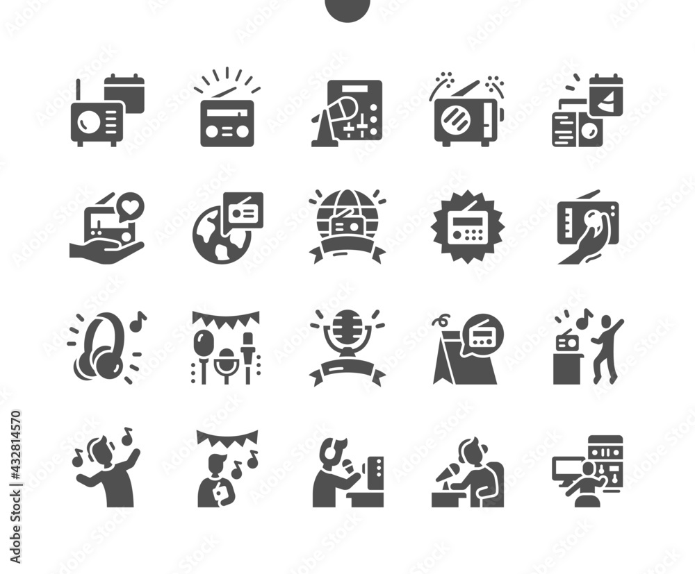 World Amateur Radio Day 18 April. Microphone and radio equipment. Listening to the radio. Calendar. Eighteenth of april. Vector Solid Icons. Simple Pictogram