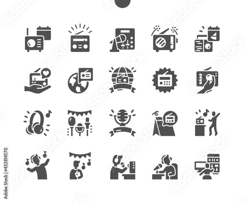World Amateur Radio Day 18 April. Microphone and radio equipment. Listening to the radio. Calendar. Eighteenth of april. Vector Solid Icons. Simple Pictogram
