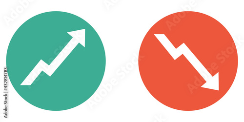 Banner mit 2 Buttons: Pfeil nach oben und unten in grün und rot photo