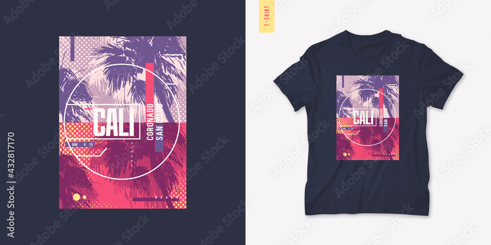 Fototapeta premium California summer graphic t-shirt design, tropical print, vector illustration