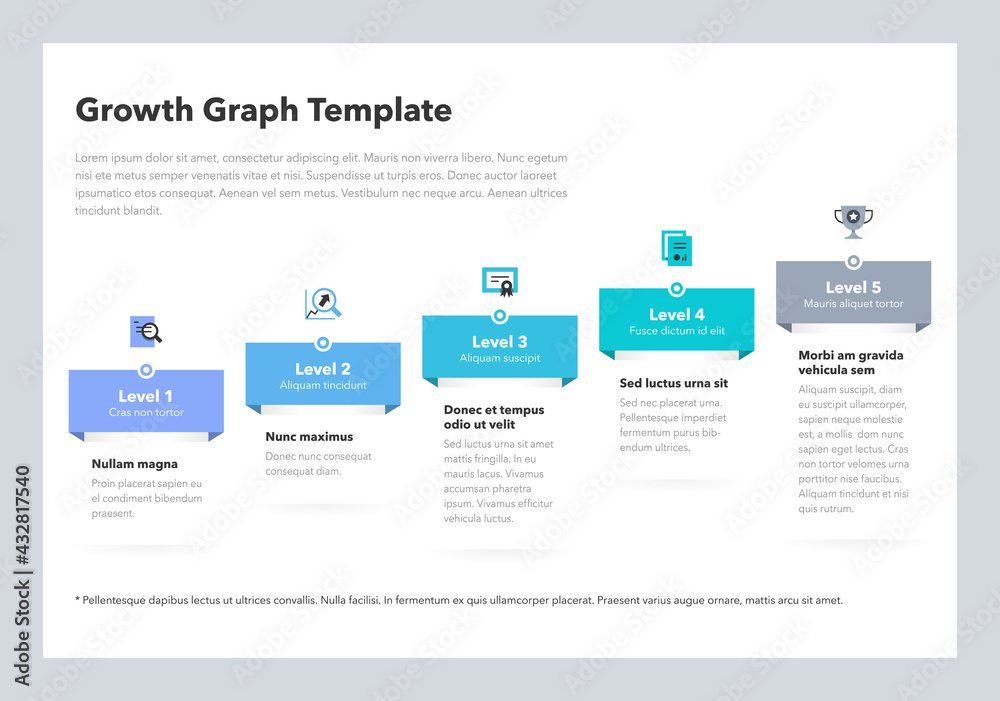Fototapeta Modern business growth graph template with five successive steps. Easy to use for your website or presentation.
