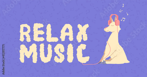 llama listening to relax music through headphones
