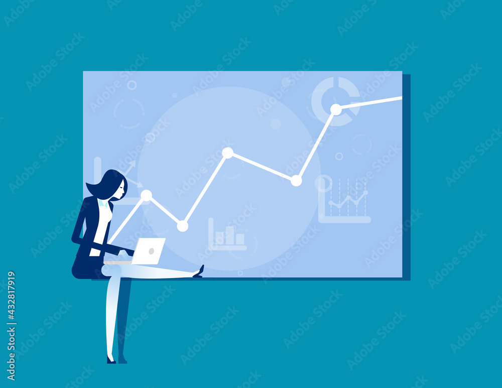 A Businesswoman working on the graph concept A Businesswoman working on the graph concept