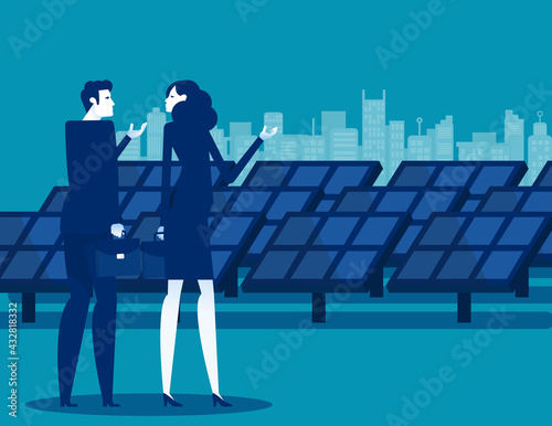 Alternative energy sources or eco friendly future and people generating energy