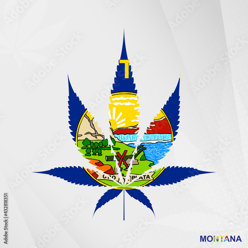Flag of Montana in Marijuana leaf shape. The concept of legalization Cannabis in Montana.
