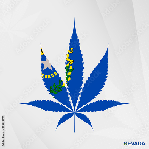 Flag of Nevada in Marijuana leaf shape. The concept of legalization Cannabis in Nevada.