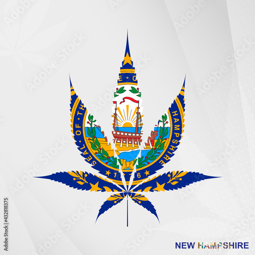 Flag of New Hampshire in Marijuana leaf shape. The concept of legalization Cannabis in New Hampshire.