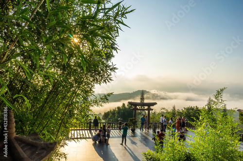 Beautiful sunrise view of Linh Quy Phap An pagoda, near Bao Loc city, Lam Dong province, Vietnam photo