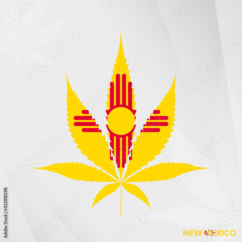 Flag of New Mexico in Marijuana leaf shape. The concept of legalization Cannabis in New Mexico.