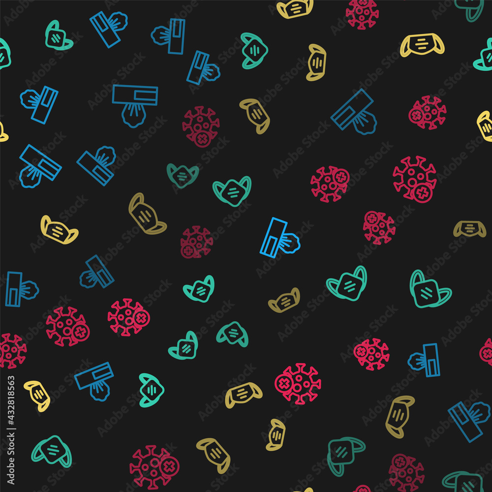 Set line Wet wipe pack, Medical protective mask, and Positive virus on seamless pattern. Vector Set line Wet wipe pack, Medical protective mask, and Positive virus on seamless pattern. Vector