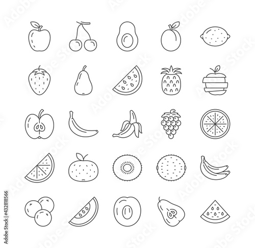 Simple set of fruits vector line icons