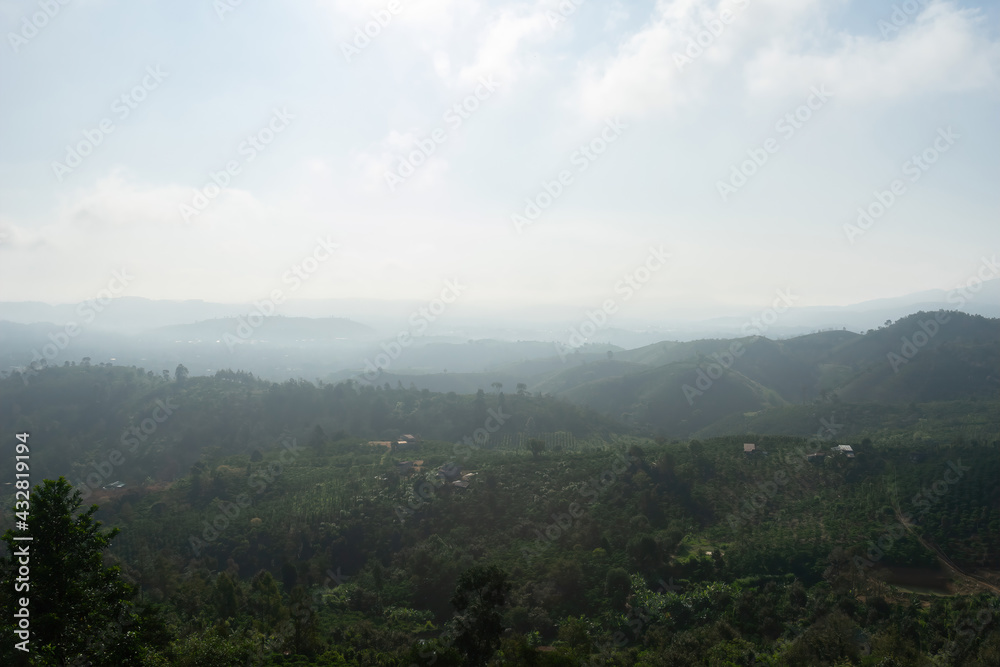 Beautiful view of local valley and mountain in misty near Beautiful view of local valley and mountain in misty near