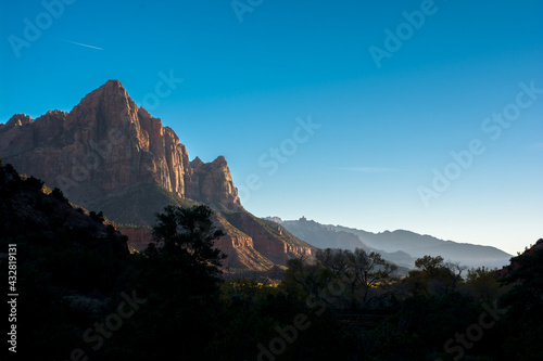 Beautiful perspective photo of the mountain in the Zion