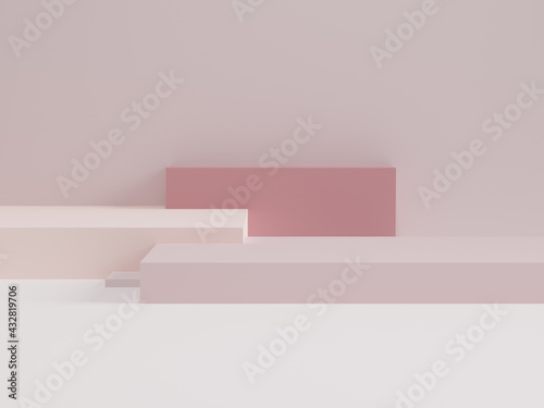 3D background red rendering with small podium and minimal cube elements in different shades of red, abstract background 3d rendering abstract shape.