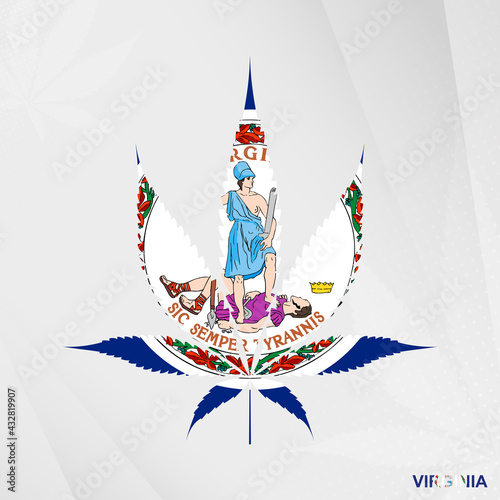 Flag of Virginia in Marijuana leaf shape. The concept of legalization Cannabis in Virginia.