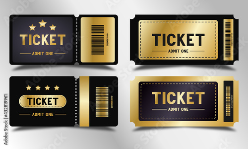 black and gold premium ticket template set, coupon design, ready to edit and use.
