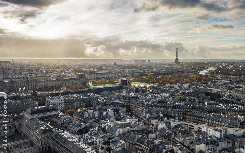 Aerial view of Paris in autumn time