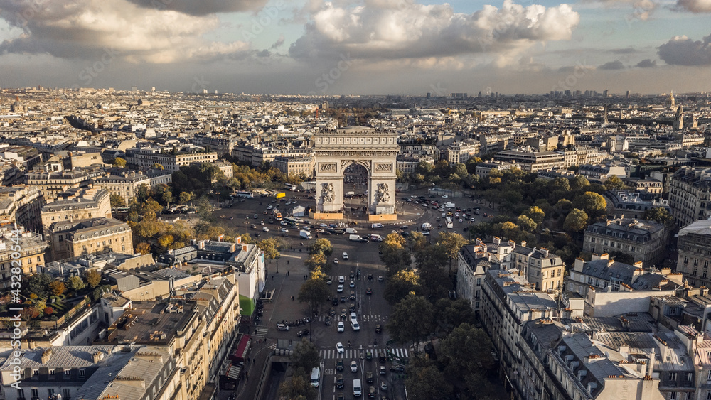 Aerial view of Triumphal Arch in Paris