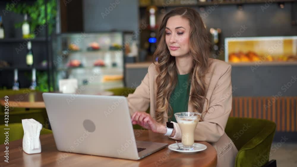 Business Woman Restaurant Owner Use Laptop Dressed Elegant Pantsuit Sitting Table In Restaurant With Bar Counter Background Caucasian Female Business Person Indoor Business Woman Restaurant Owner Use Laptop Dressed Elegant Pantsuit Sitting Table In Restaurant With Bar Counter Background Caucasian Female Business Person Indoor