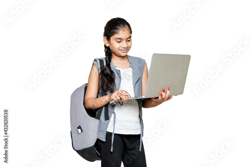indian girl attending online school , due to cavide-19.