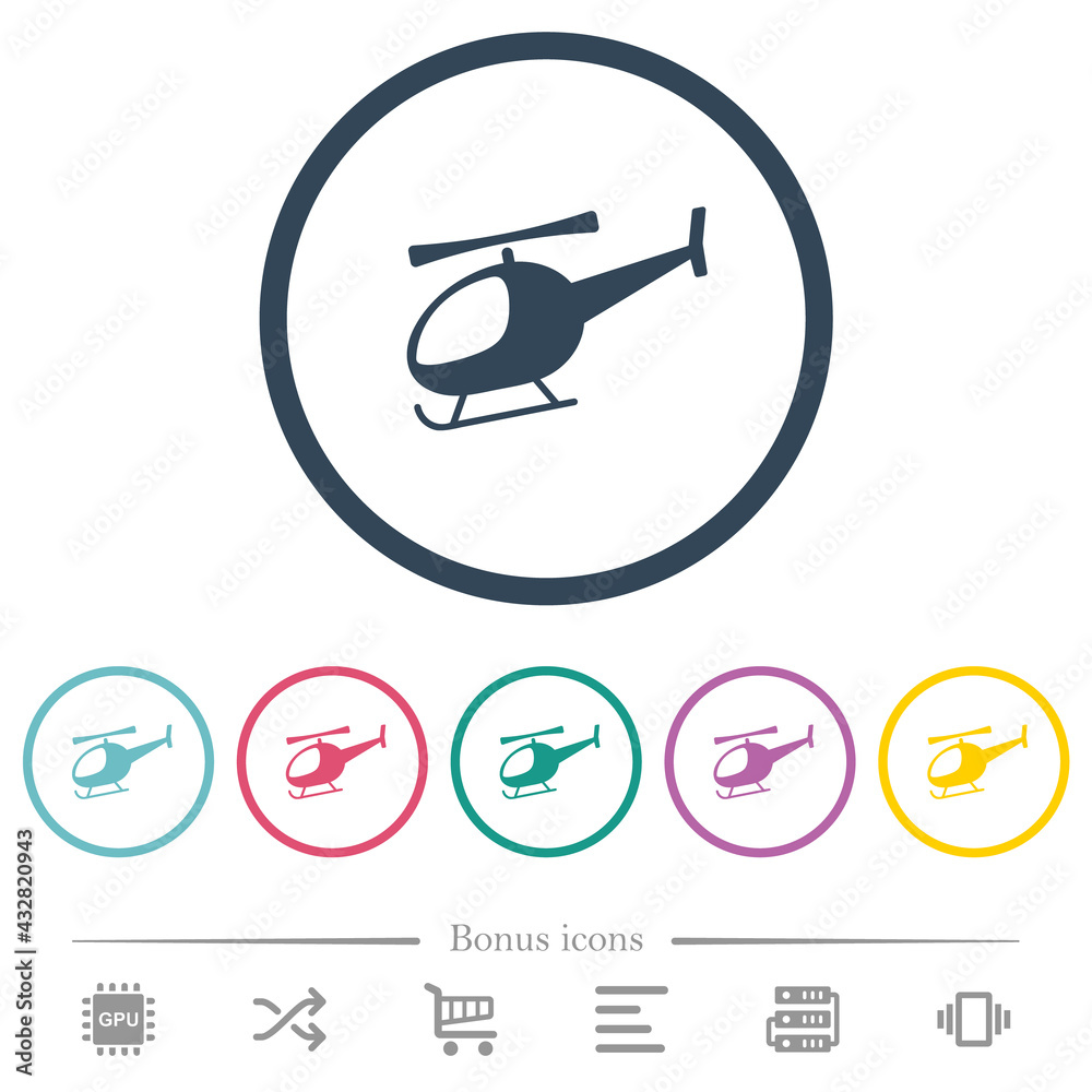 Helicopter flat color icons in round outlines