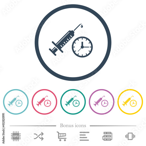 Vaccination appointment flat color icons in round outlines
