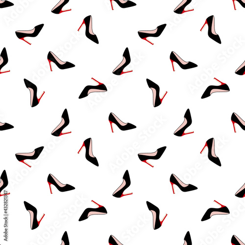 Seamless pattern with shoes. Fashion womens shoes seamless pattern. Flat vector illustration