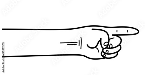 Pointing hand illustration or design element vector flat style drawing isolated on white.