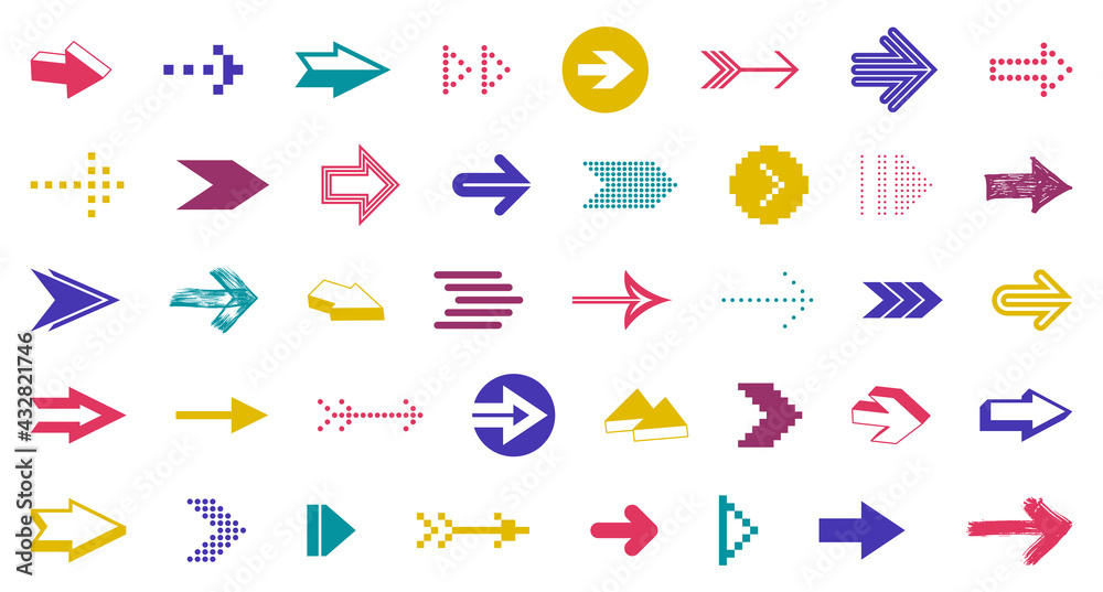 Diverse arrow cursors vector set, different shapes styles and concepts arrows single color monochrome graphic design elements for icons or logos. Diverse arrow cursors vector set, different shapes styles and concepts arrows single color monochrome graphic design elements for icons or logos.