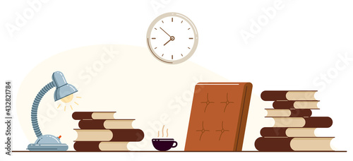 Library theme self-education vector concept flat illustration isolated over white, empty chair for intellectual worker analytics, education theme studying, college or university student.